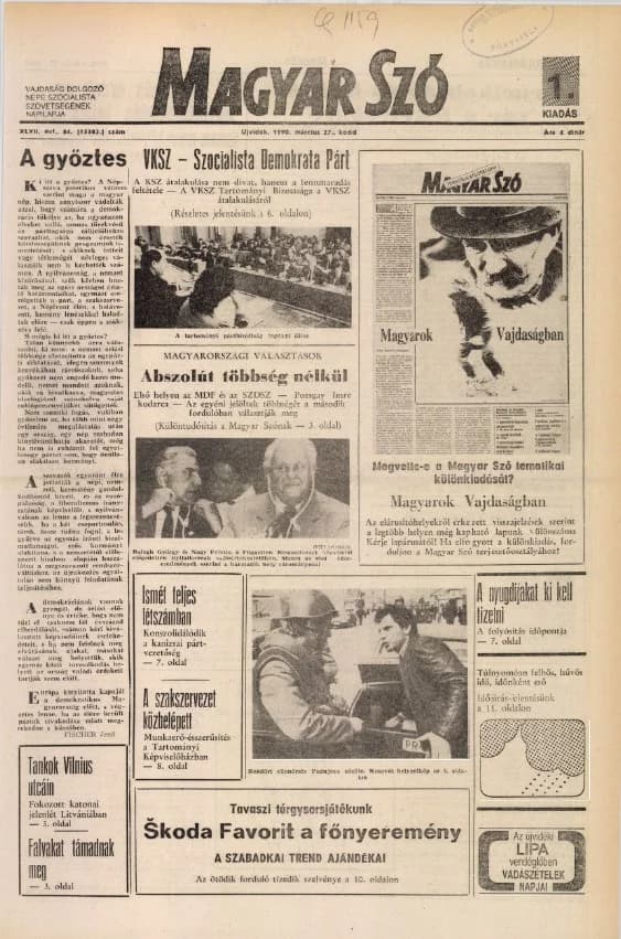 Magyar Szó, 47. évf. 1990. március 27. 84. sz. 1–20. oldal