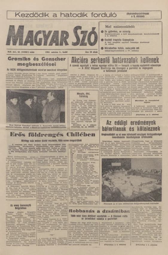 Magyar Szó, 42. évf. 1985. március 5. 62. sz. 1–20. oldal