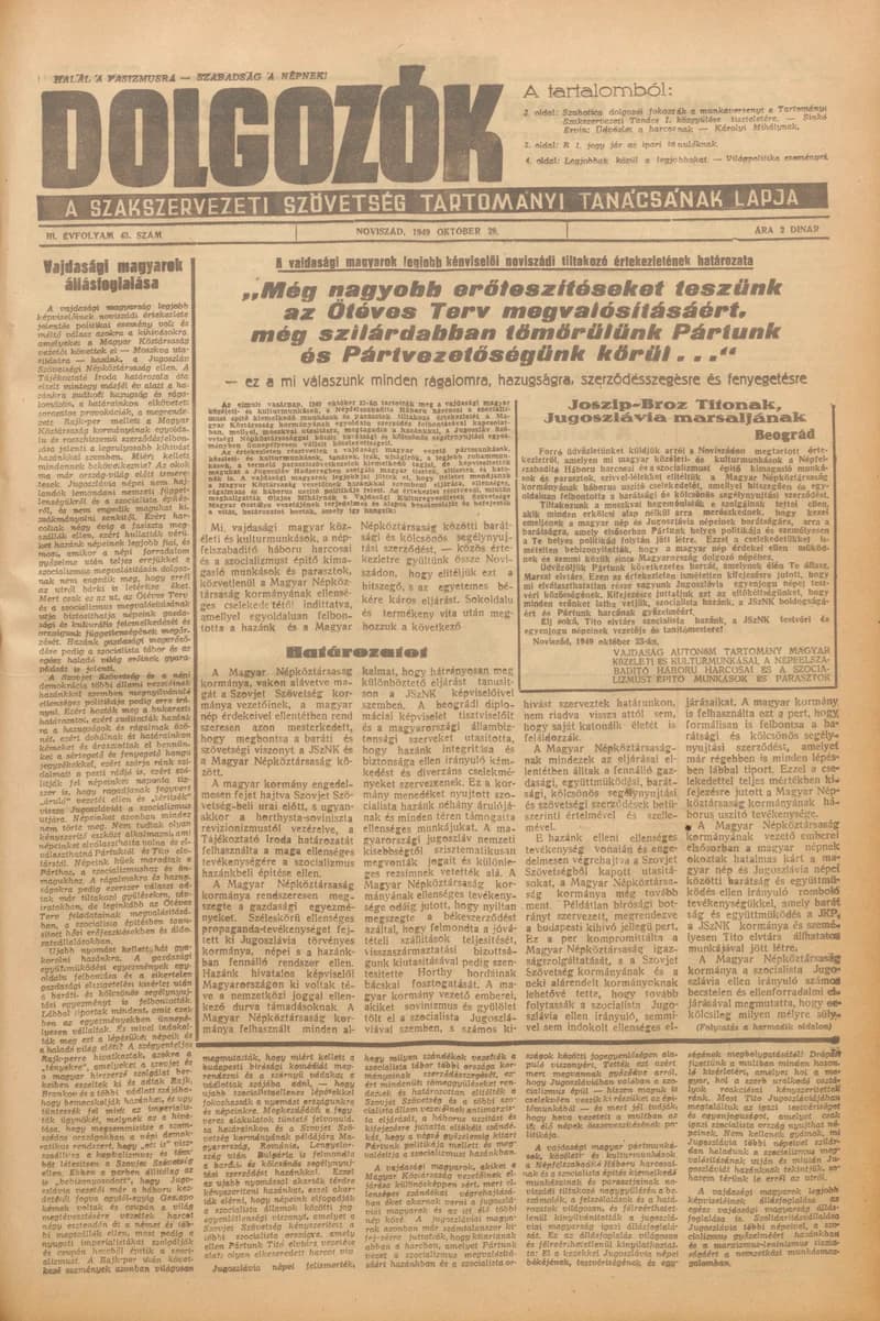 Dolgozók, 3. évf. 1949. október 28. 43. sz.