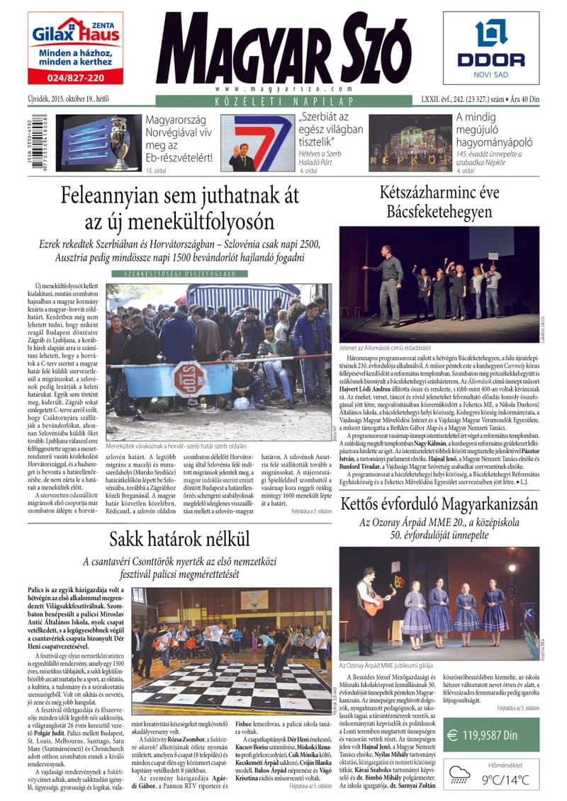 Magyar Szó, 72. évf. 2015. október 19. 242. sz. 1–20. oldal