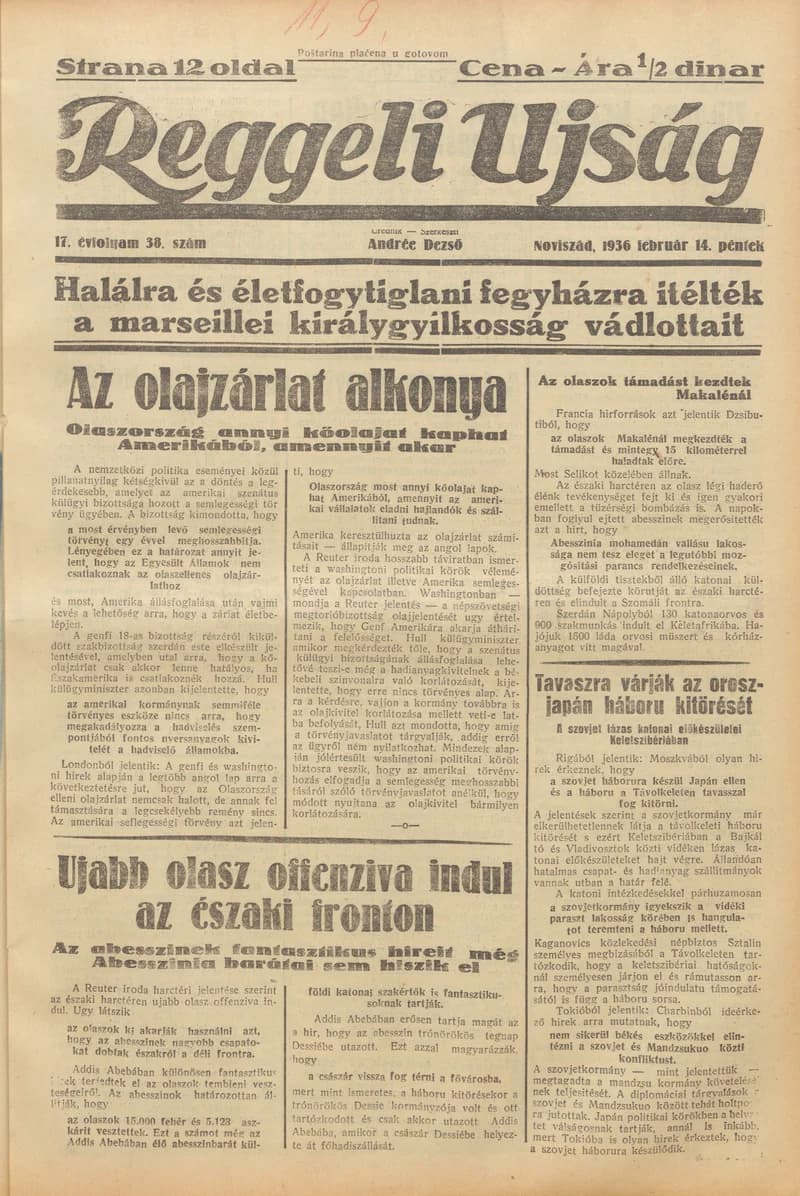 Reggeli Újság, 17. évf. 1936. február 14. 38. sz.