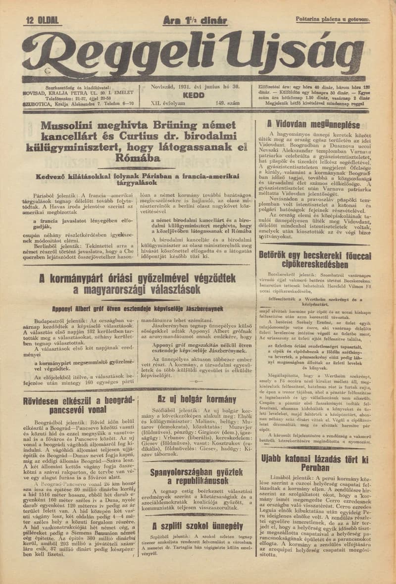 Reggeli Újság, 12. évf. 1931. június 30. 149. sz.