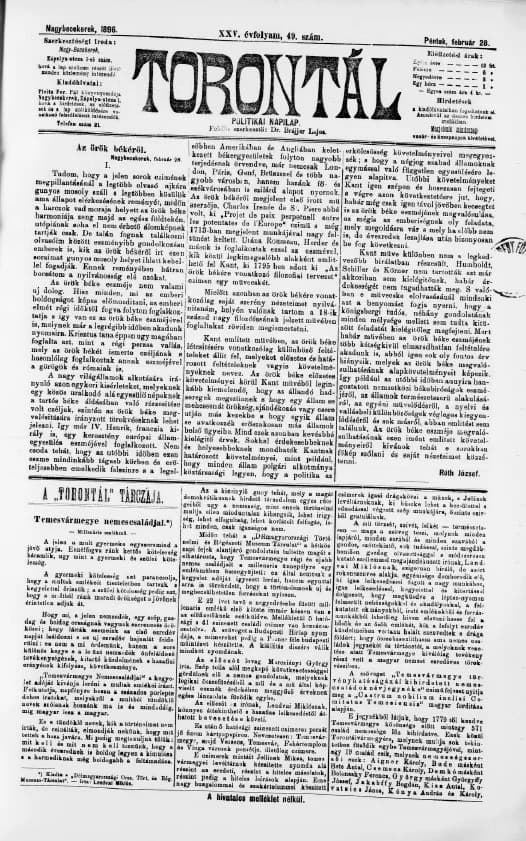 Torontál, 25. évf. 1896. február 28. 49. sz.