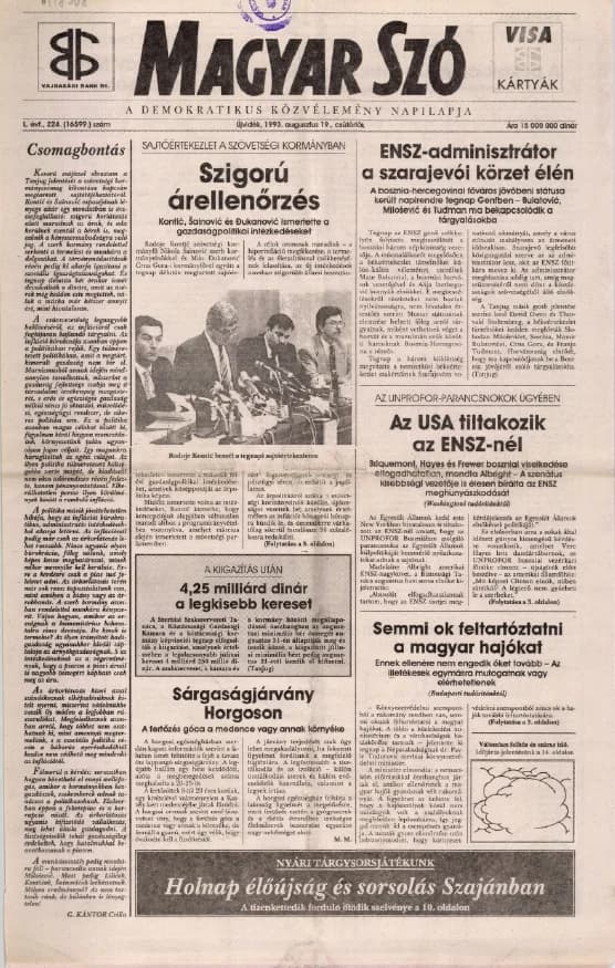 Magyar Szó, 50. évf. 1993. augusztus 19. 224. sz. 1–16. oldal