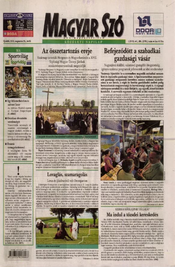 Magyar Szó, 67. évf. 2010. augusztus 30. 201. sz. 1–16. oldal