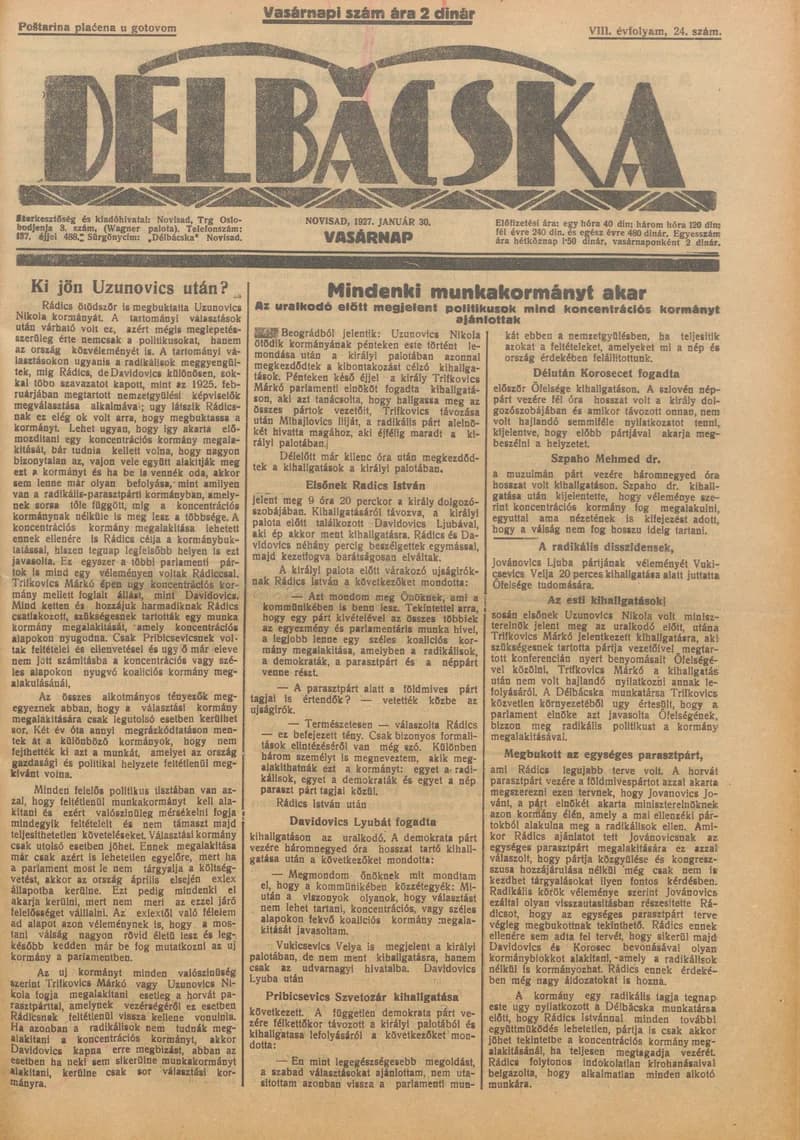 Délbácska, 8. évf. 1927. január 30. 24. sz.