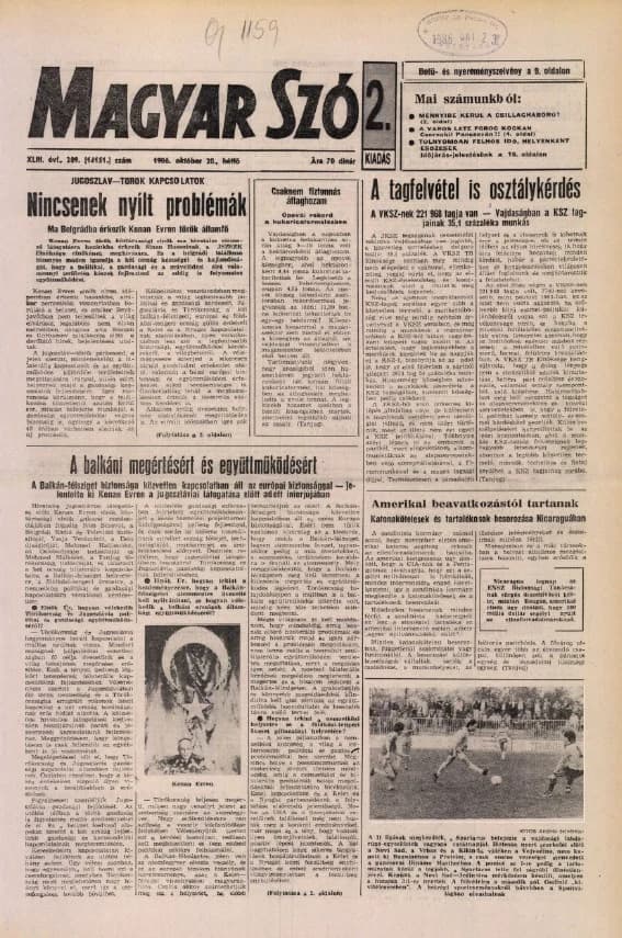 Magyar Szó, 43. évf. 1986. október 20. 289. sz. 1–20. oldal