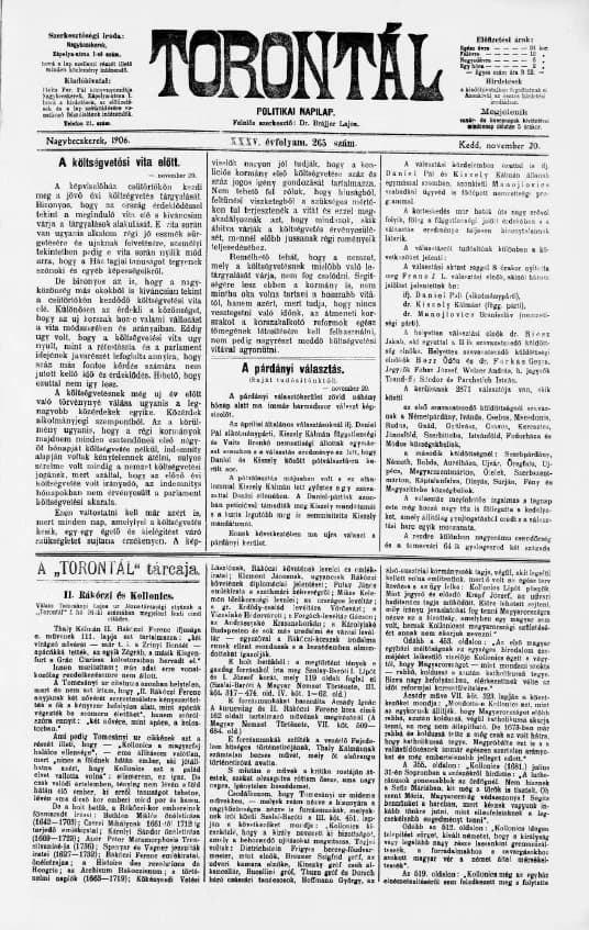 Torontál, 35. évf. 1906. november 20. 265. sz.