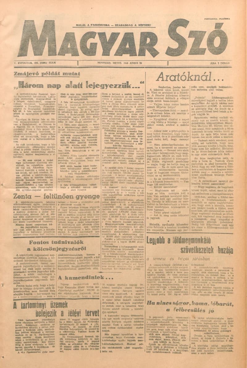 Magyar Szó, 5. évf. 1948. június 28. 153. sz. 1–4. oldal
