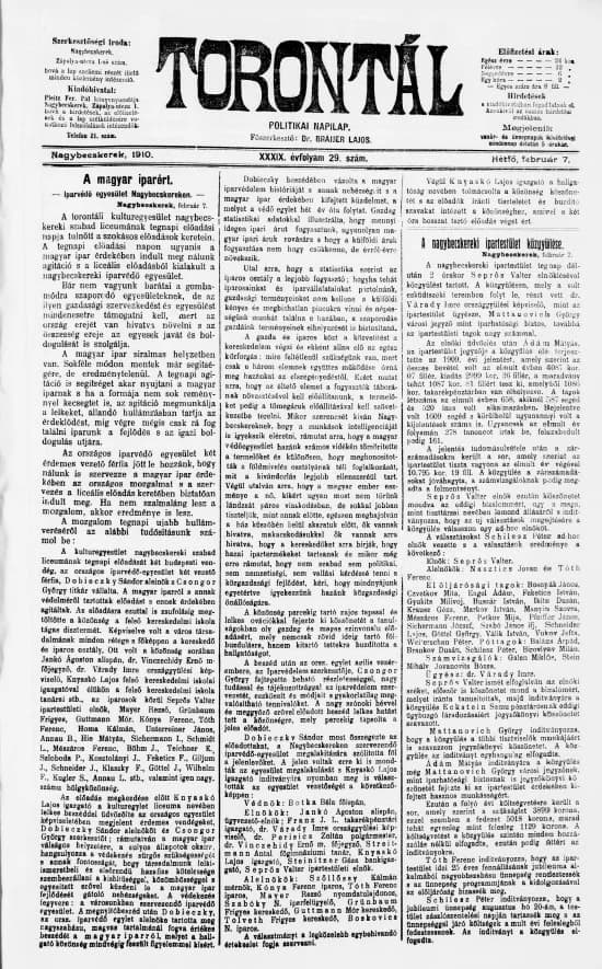 Torontál, 39. évf. 1910. február 7. 29. sz.