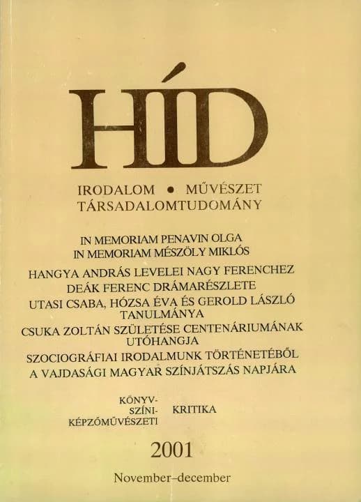 Híd, 65. évf. 2001. november – december. 11–12. sz. 1177–1368. oldal