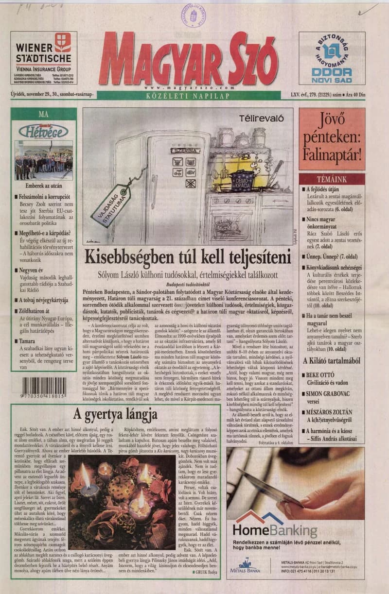 Magyar Szó, 65. évf. 2008. november 29. – 30. 279. sz. 1–28. oldal