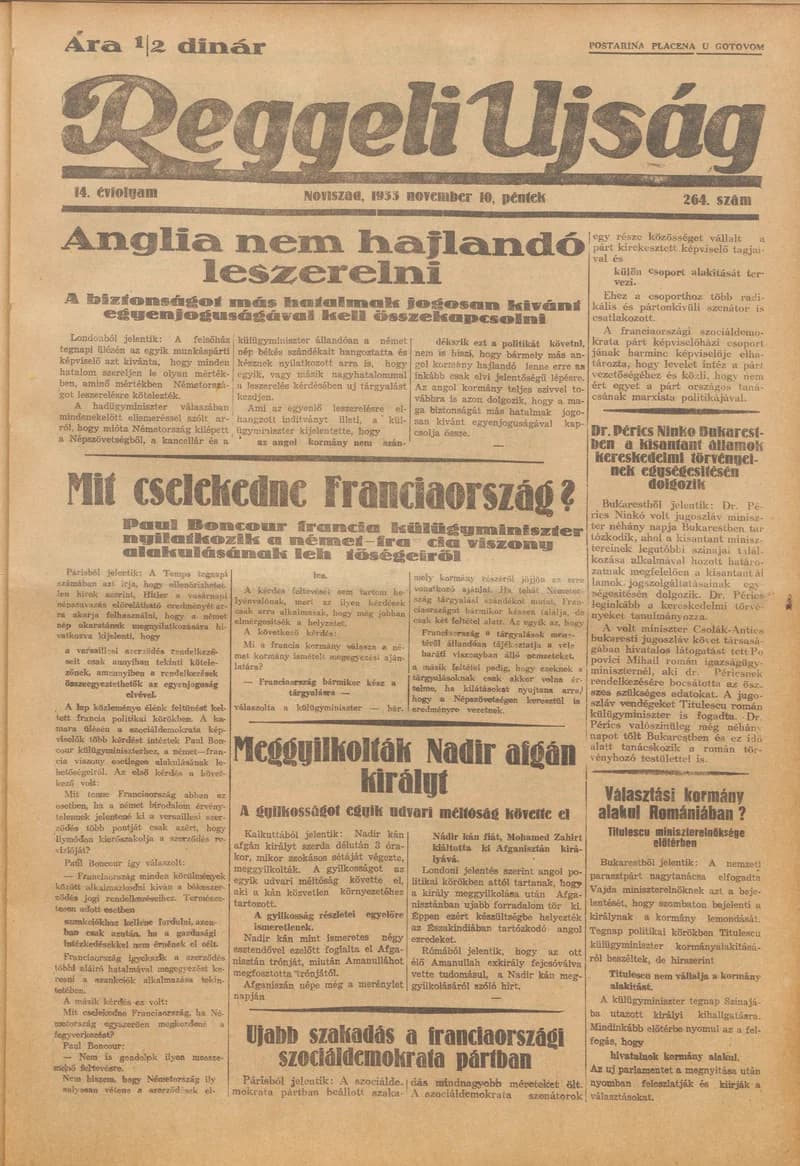 Reggeli Újság, 14. évf. 1933. november 10. 264. sz.