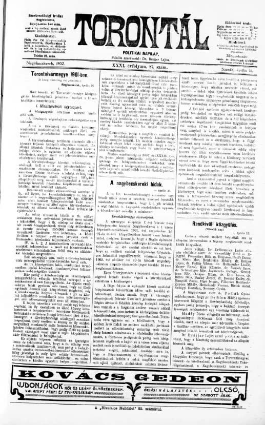 Torontál, 31. évf. 1902. április 16. 87. sz.