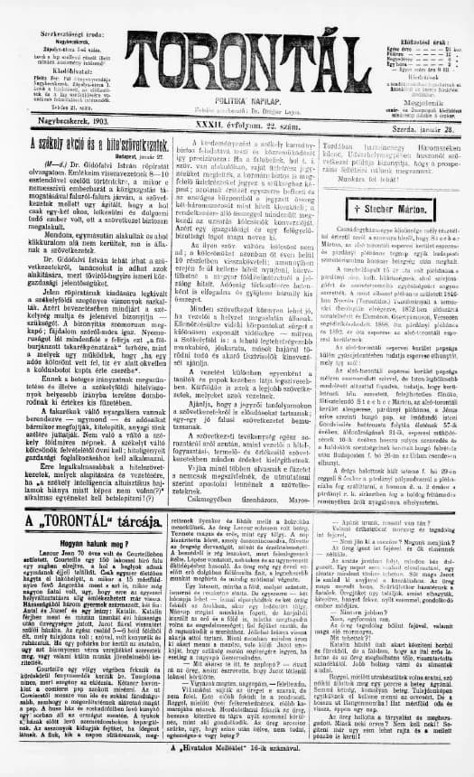 Torontál, 32. évf. 1903. január 28. 22. sz.