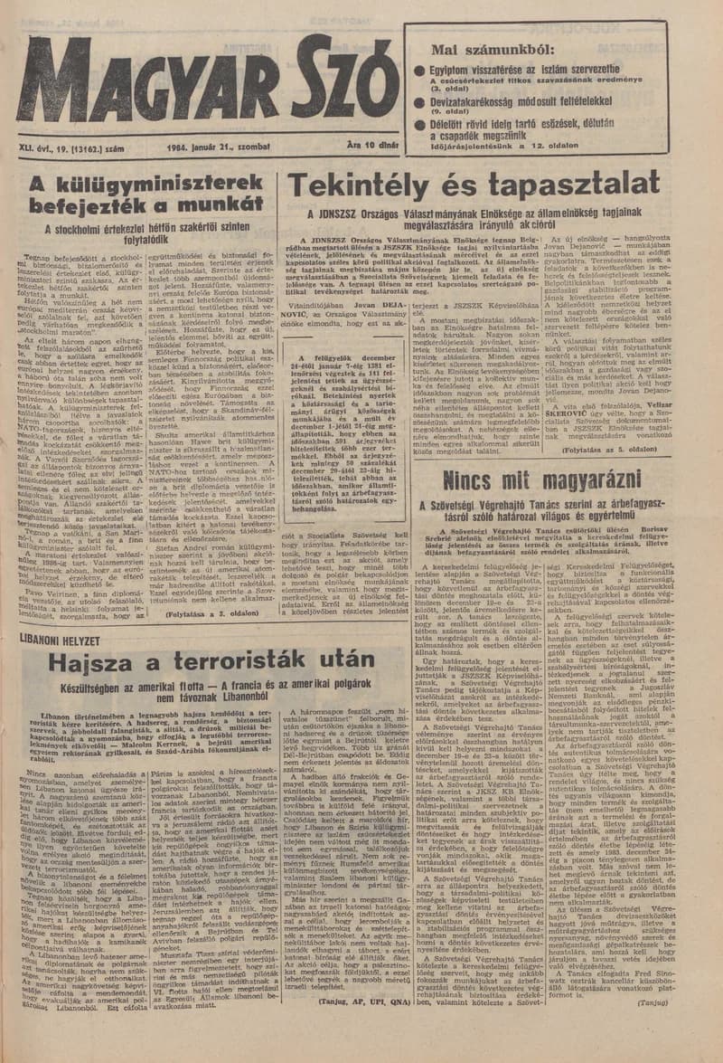 Magyar Szó, 41. évf. 1984. január 21. 19. sz. 1–24. oldal
