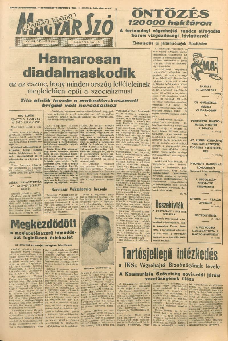 Magyar Szó, 15. évf. 1958. november 11. 280. sz. 1–14. oldal