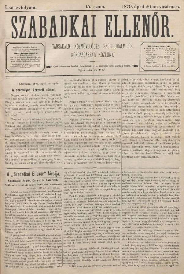 Szabadkai Ellenőr, 1. évf. 1879. április 20. 15. sz.