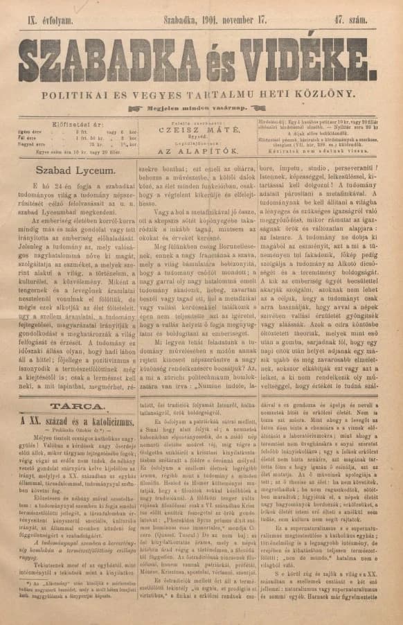 Szabadka és vidéke II, 9. évf. 1901. november 17. 47. sz.