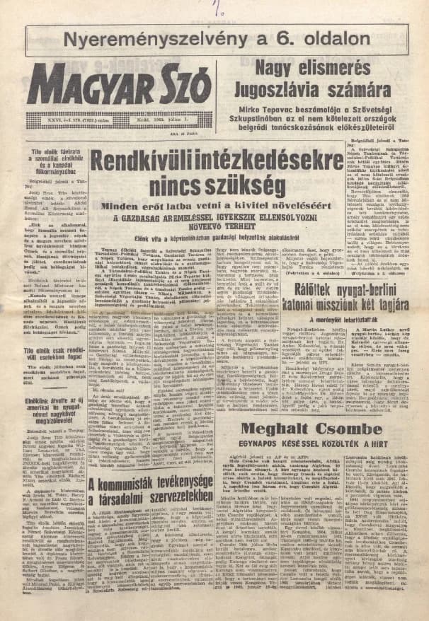 Magyar Szó, 26. évf. 1969. július 1. 178. sz. 1–14. oldal