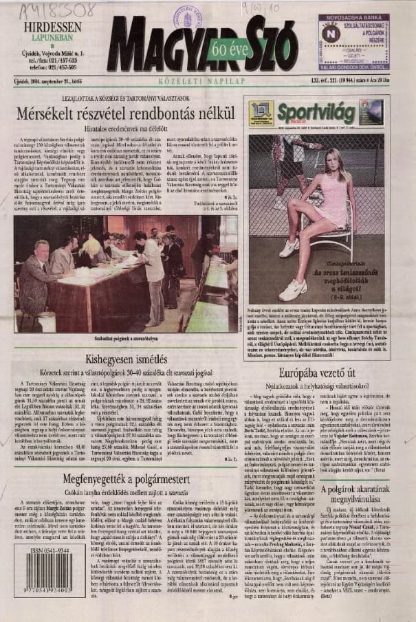 Magyar Szó, 61. évf. 2004. szeptember 20. 221. sz. 1–12. oldal
