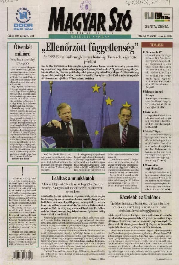 Magyar Szó, 64. évf. 2007. március 27. 72. sz. 1–20. oldal