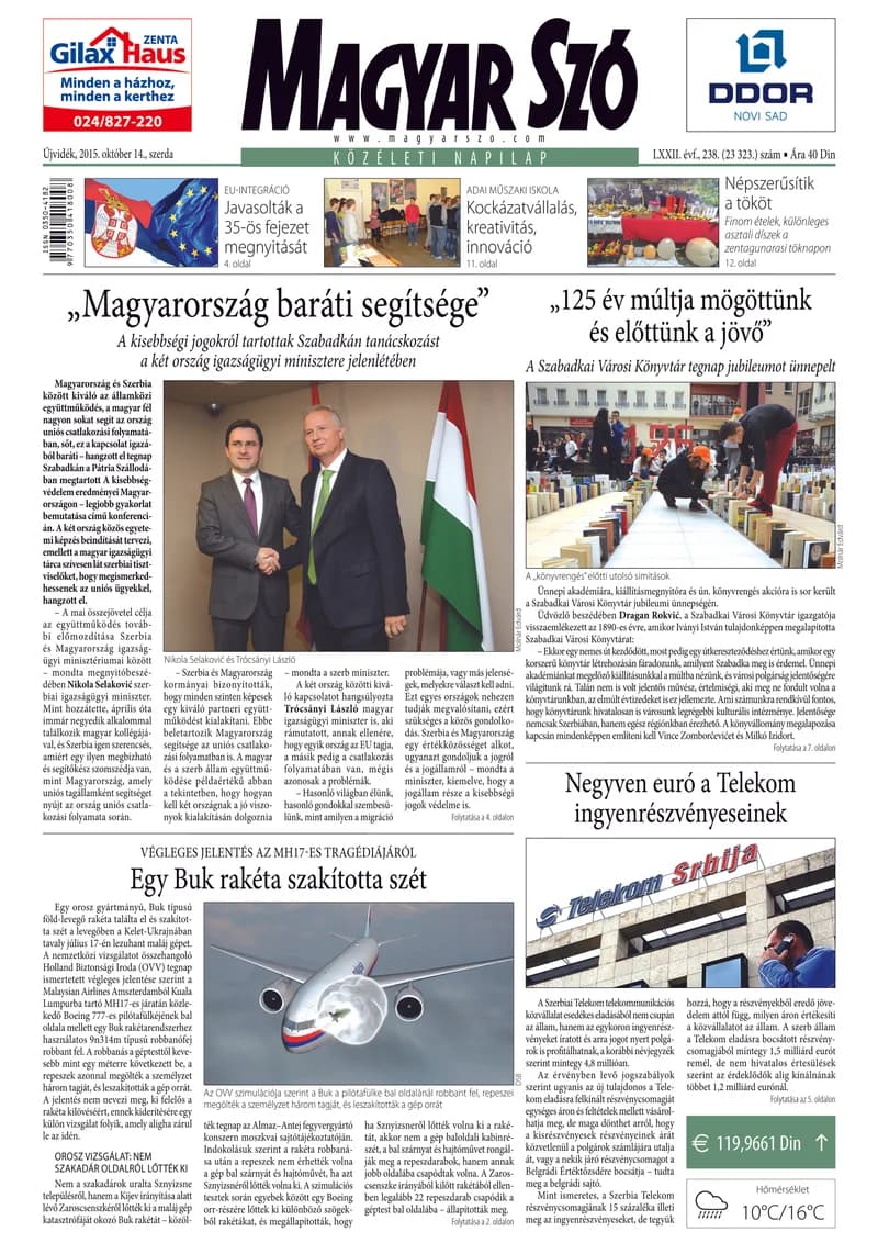 Magyar Szó, 72. évf. 2015. október 14. 238. sz. 1–16. oldal