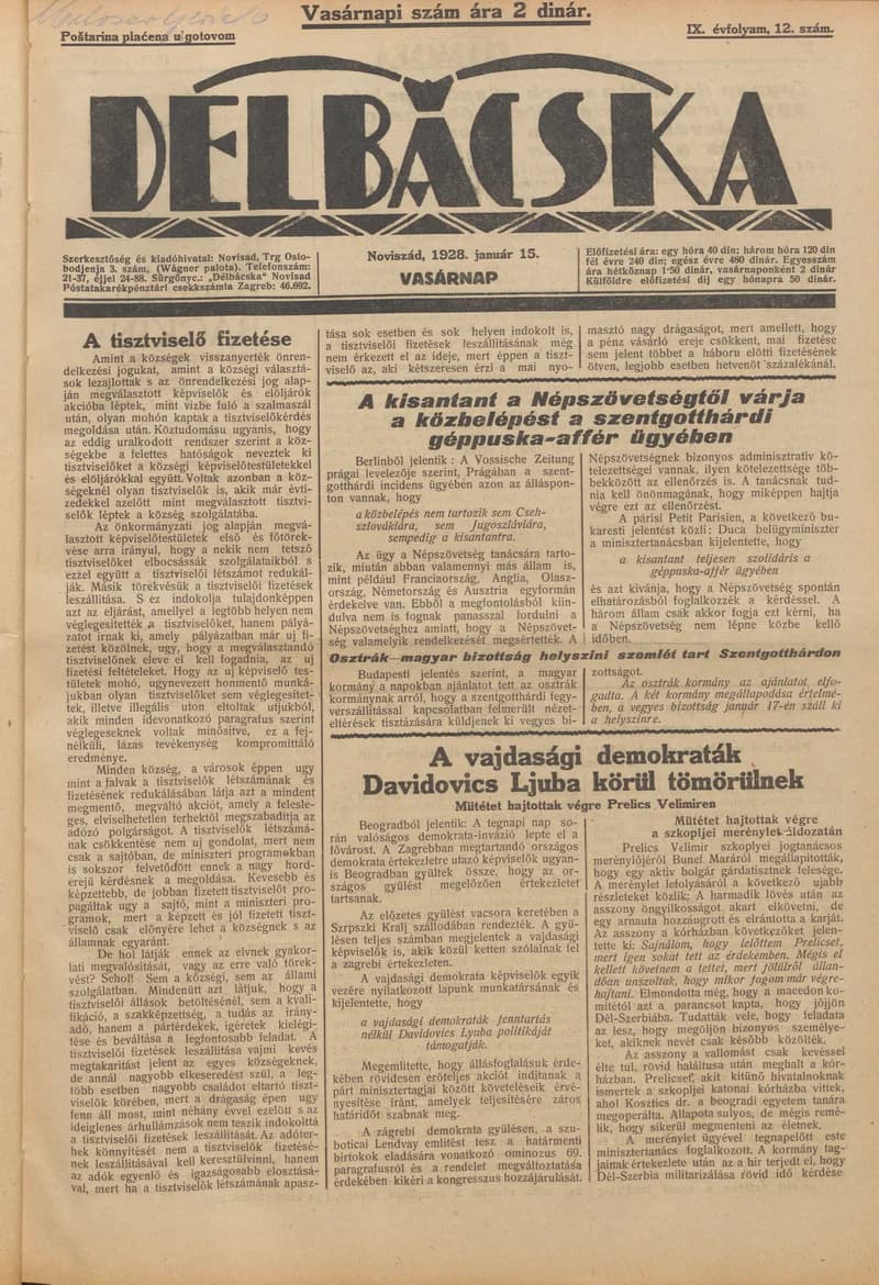 Délbácska, 9. évf. 1928. január 15. 12. sz.