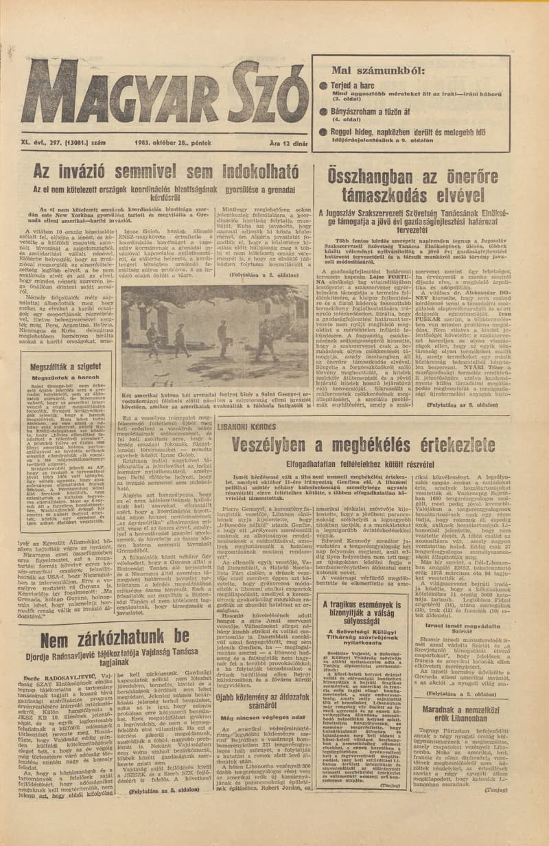 Magyar Szó, 40. évf. 1983. október 28. 297. sz.