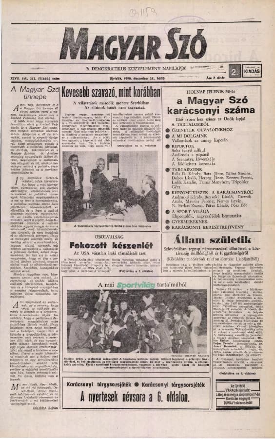 Magyar Szó, 47. évf. 1990. december 24. 352. sz. 1–20. oldal