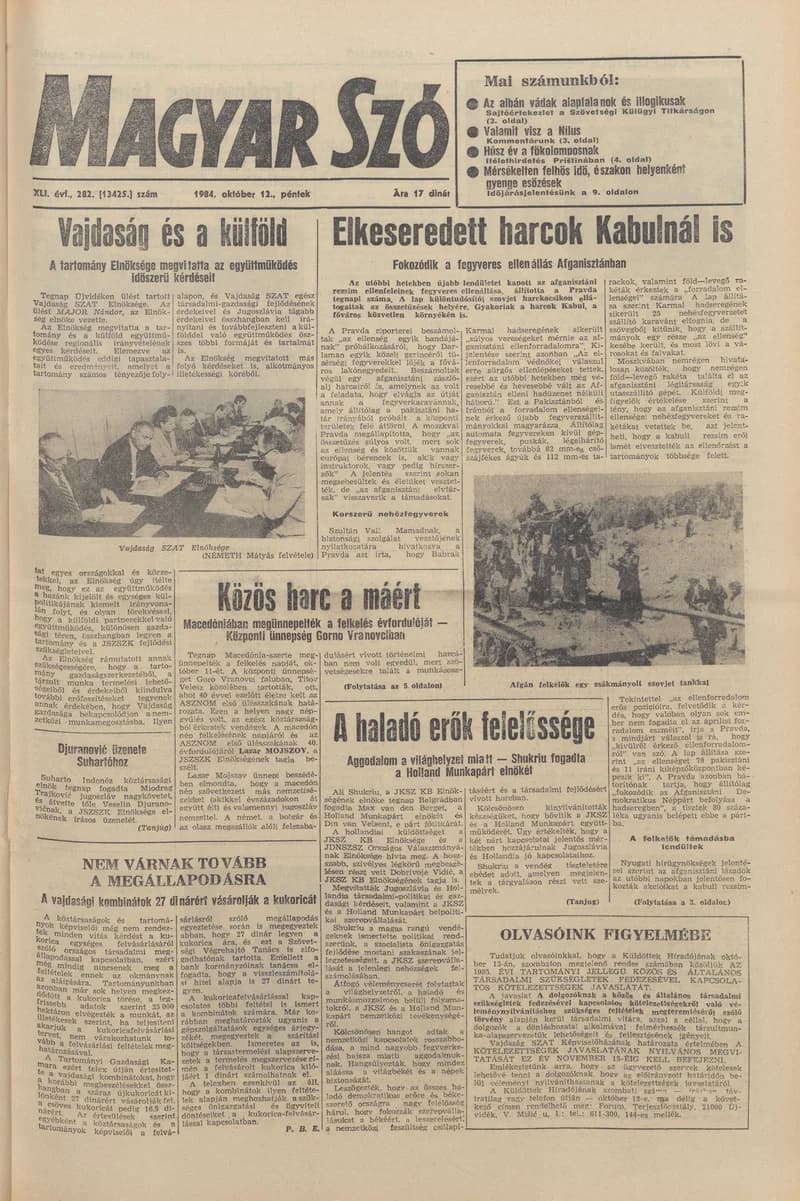 Magyar Szó, 41. évf. 1984. október 12. 282. sz. 1–20. oldal