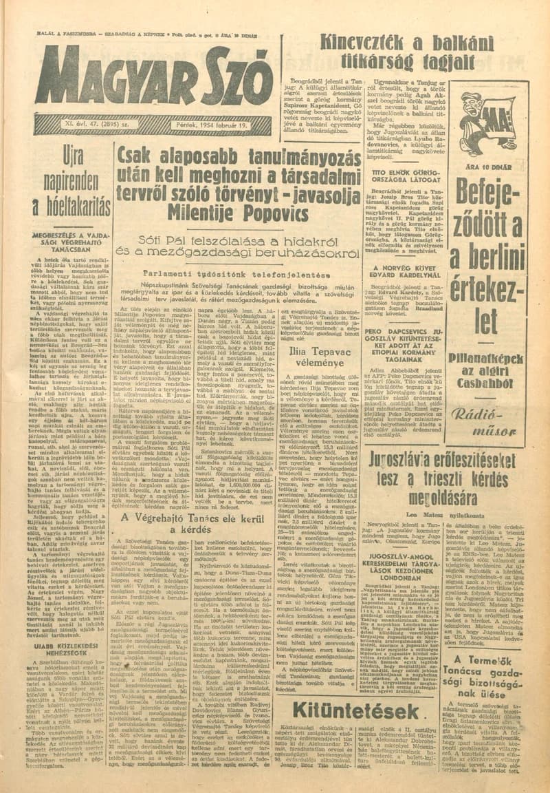 Magyar Szó, 11. évf. 1954. február 19. 47. sz. 1–8. oldal