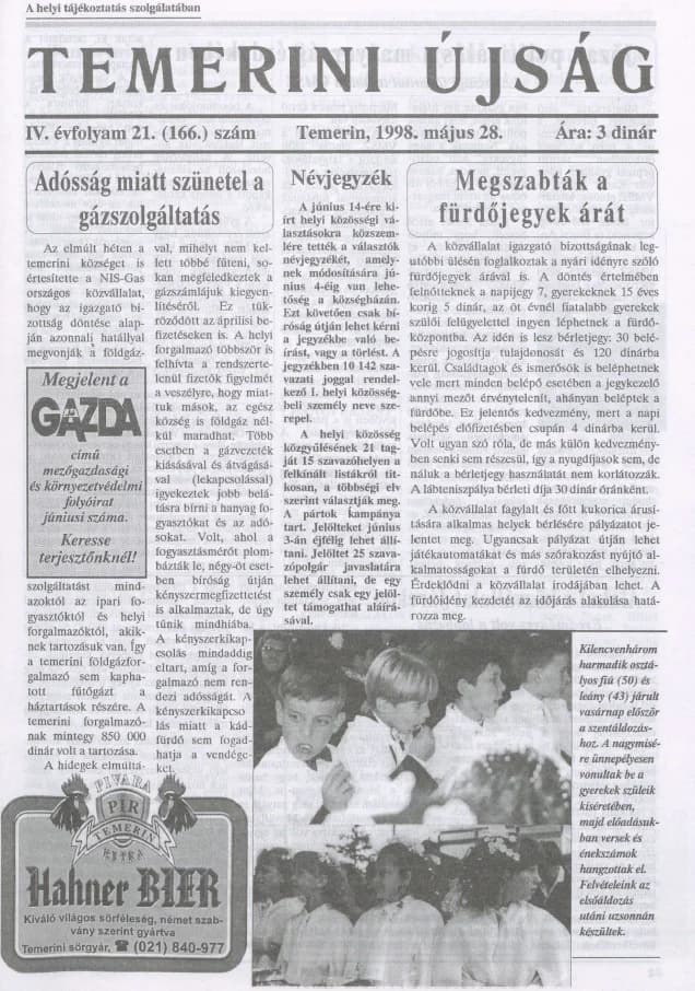 Temerini Újság, 4. évf. 1998. május 28. 21. sz.