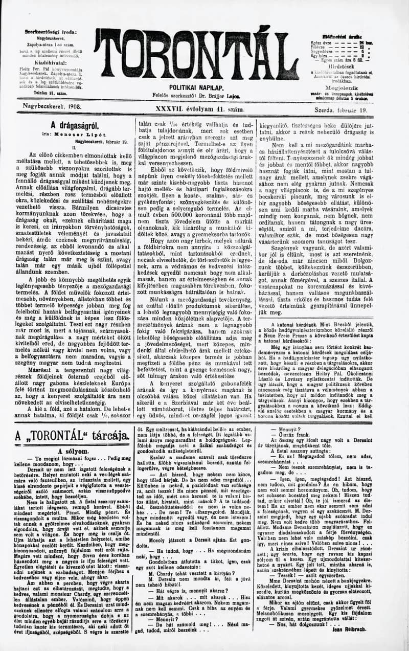 Torontál, 37. évf. 1908. február 19. 41. sz.