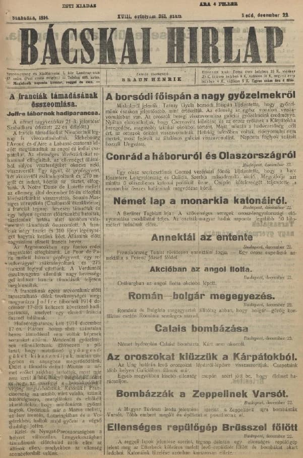 Bácskai Hirlap, 18. évf. 1914. december 22. 361. sz.