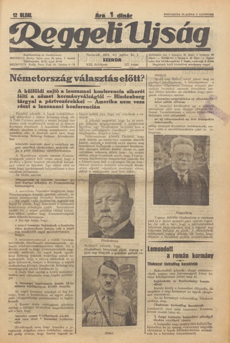 Reggeli Újság, 13. évf. 1932. június 1. 127. sz.
