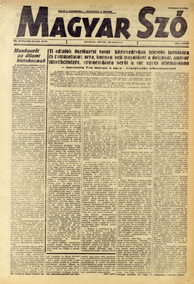 Magyar Szó, 7. évf. 1950. május 19. 118. sz. 1–4. oldal