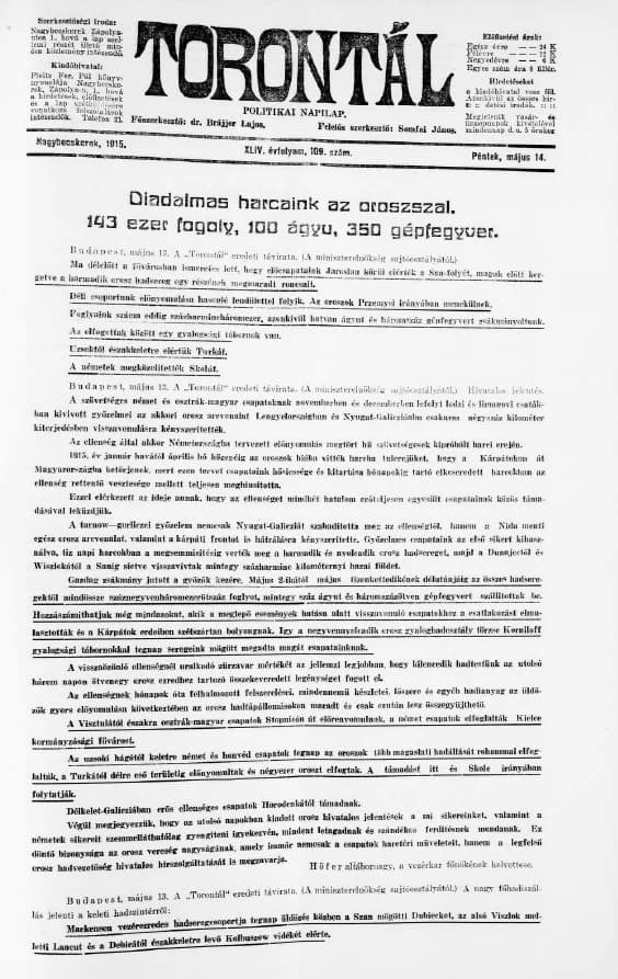 Torontál, 44. évf. 1915. május 14. 109. sz.