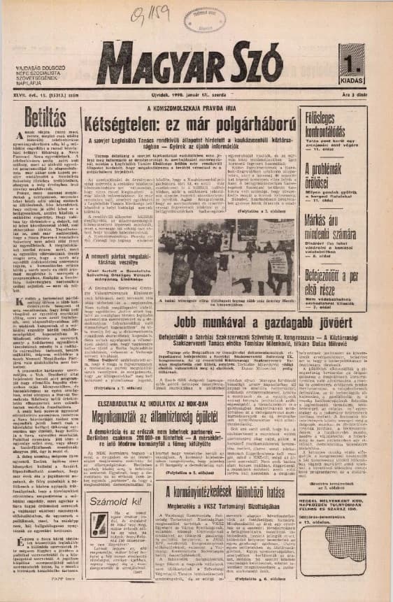 Magyar Szó, 47. évf. 1990. január 17. 15. sz. 1–20. oldal