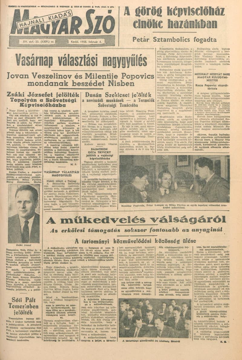 Magyar Szó, 15. évf. 1958. február 4. 33. sz. 1–10. oldal
