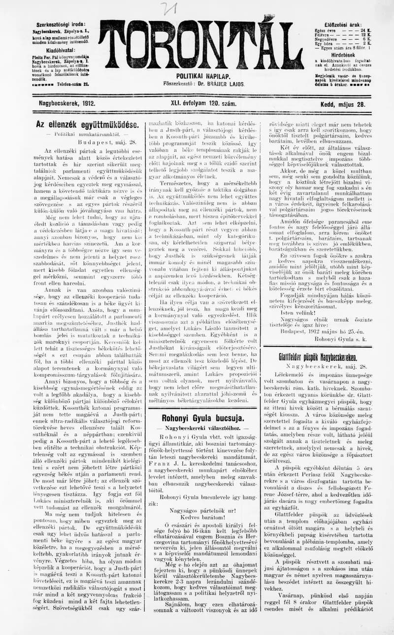 Torontál, 41. évf. 1912. május 28. 120. sz.