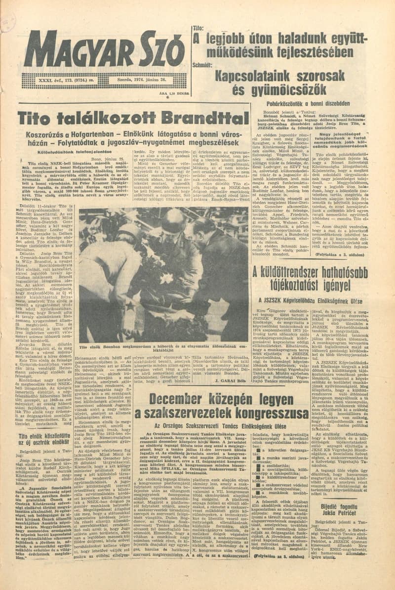Magyar Szó, 31. évf. 1974. június 26. 173. sz. 1–20. oldal