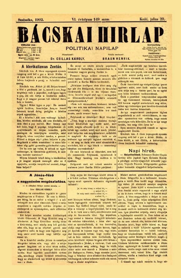 Bácskai Hirlap, 6. évf. 1902. július 29. 149. sz.