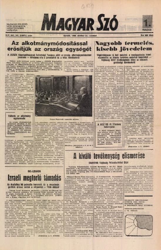 Magyar Szó, 45. évf. 1988. október 22. 292. sz.
