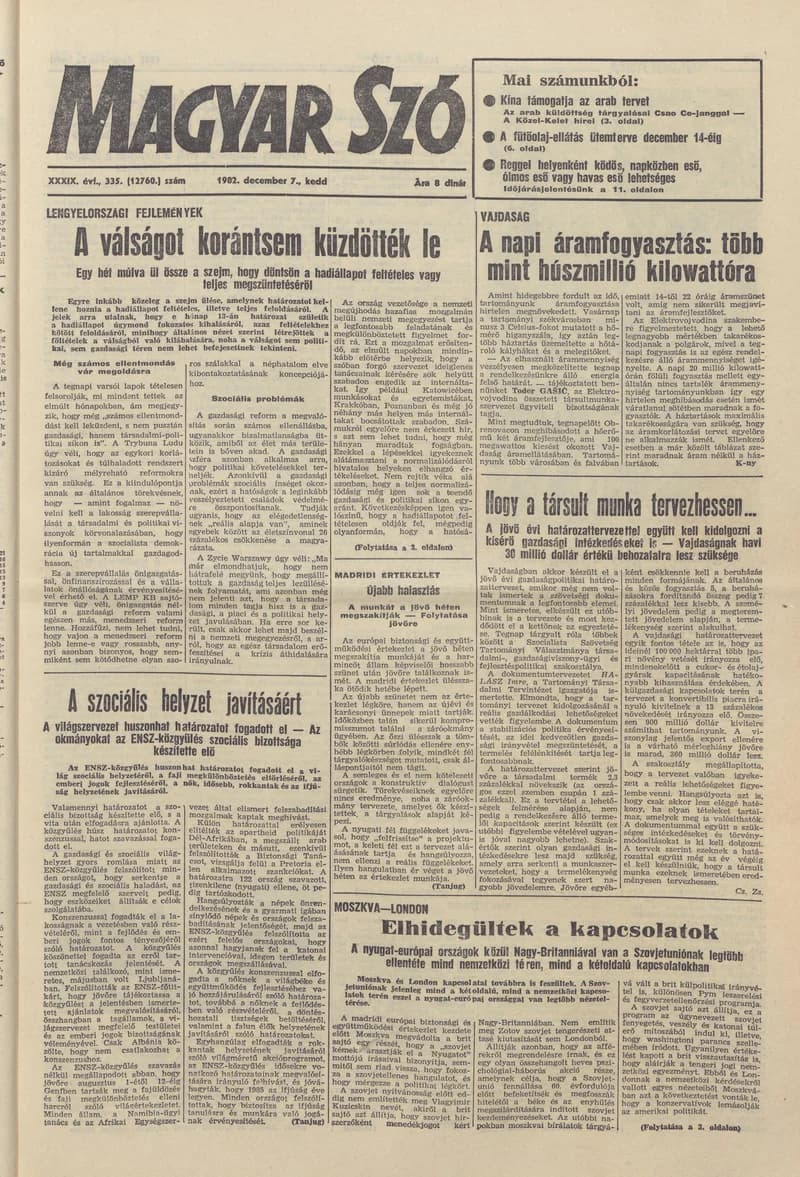 Magyar Szó, 39. évf. 1982. december 7. 335. sz. 1–20. oldal