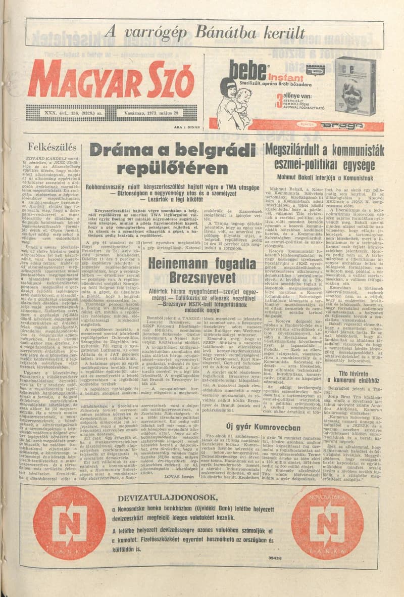Magyar Szó, 30. évf. 1973. május 20. 136. sz. 1–31. oldal