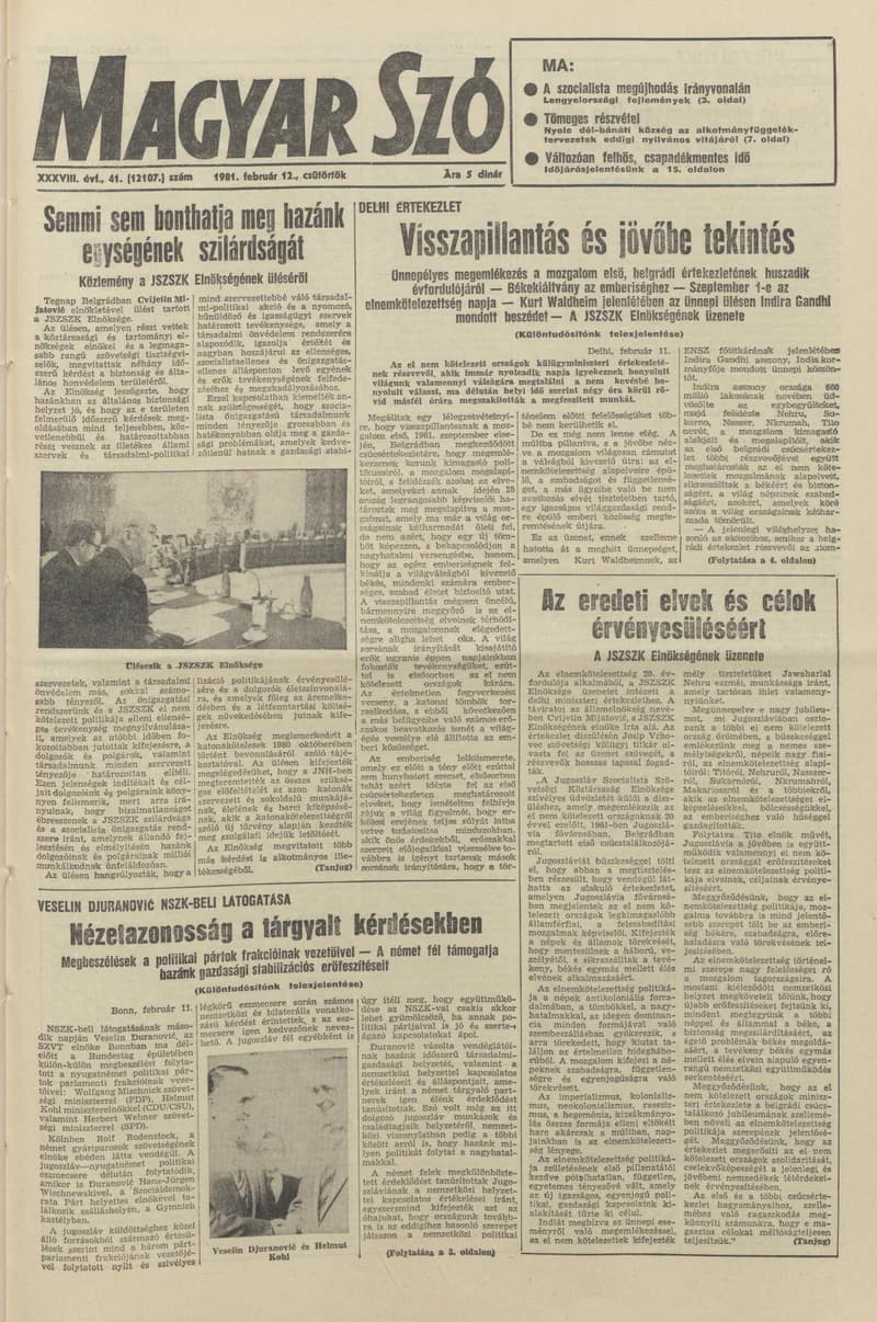 Magyar Szó, 38. évf. 1981. február 12. 41. sz.