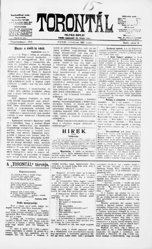 Torontál, 33. évf. 1904. július 18. 162. sz.