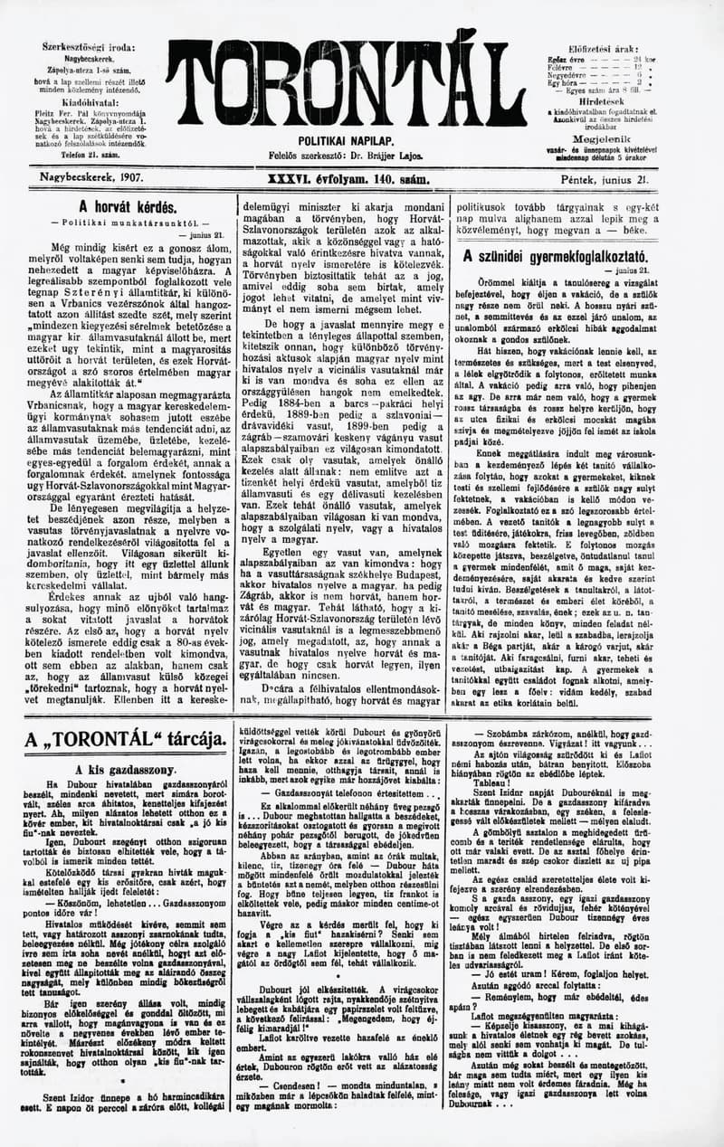 Torontál, 36. évf. 1907. június 21. 140. sz.