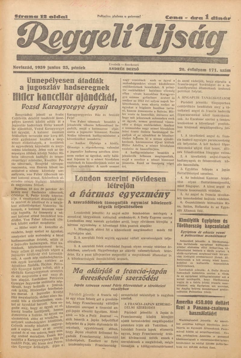 Reggeli Újság, 20. évf. 1939. június 23. 171. sz.